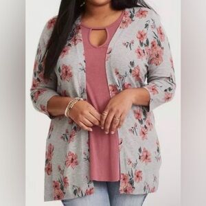 Torrid Heather Grey Floral Knit Cardigan